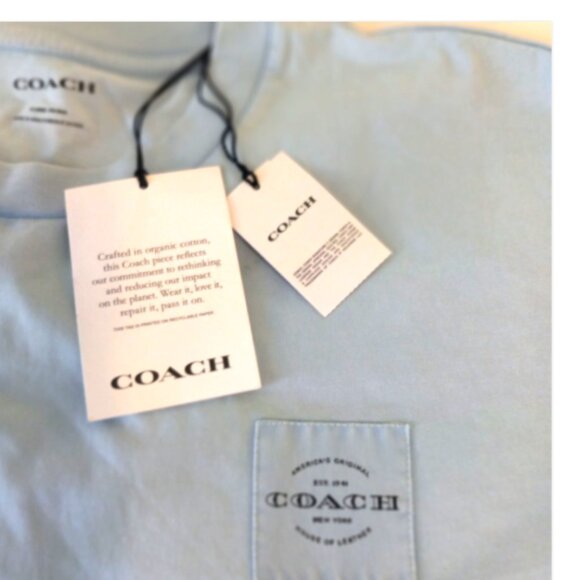 Coach Women's Cropped T-Shirt XL Dusty Blue Organic Cotton Garment Dye NWT - Picture 3 of 12